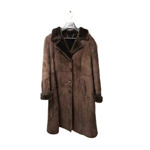 VTG Shearling Coat – Suede Outer, Shearling Collar & Cuffs 2 Pockets Canada